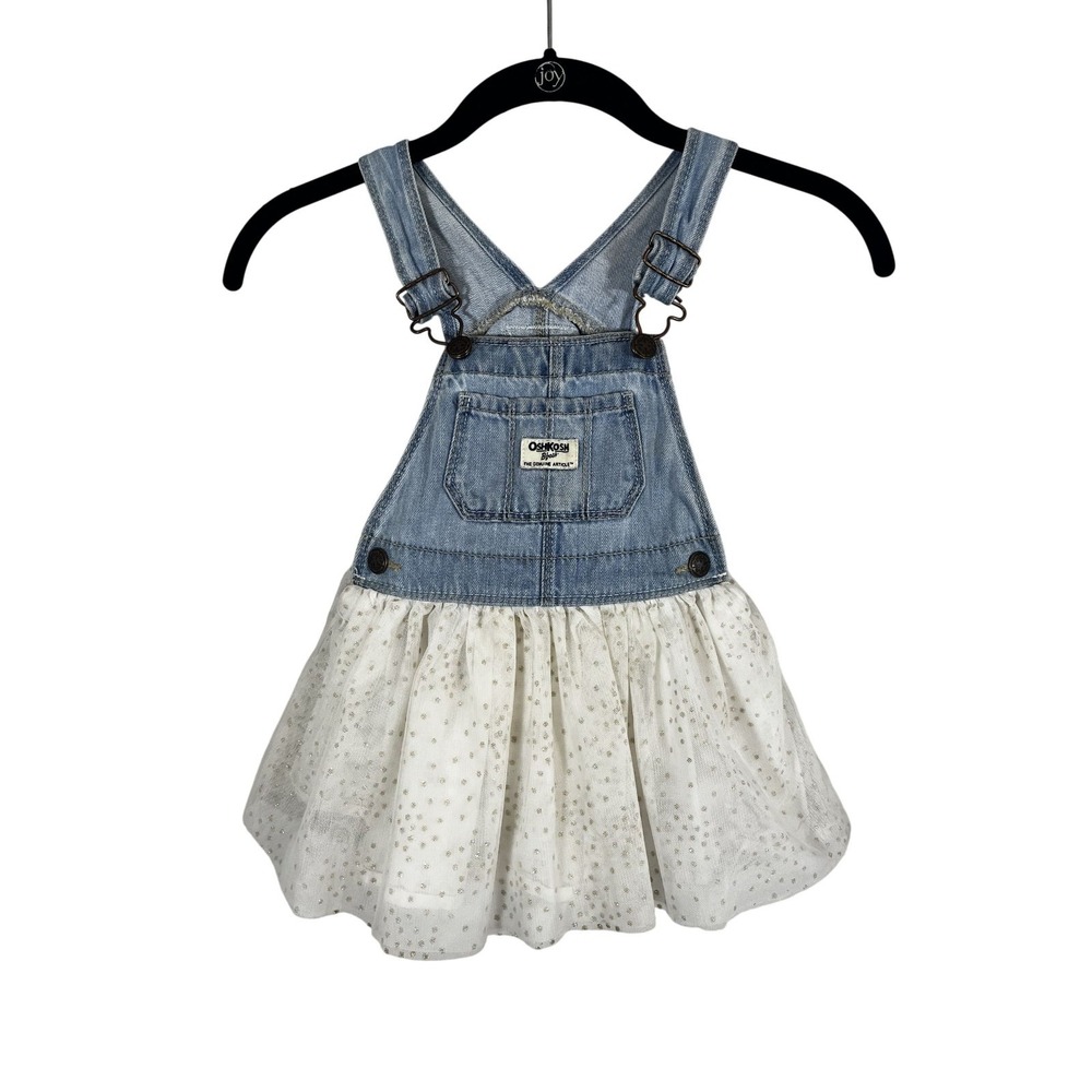 OshKosh Denim Overall Dress 2T Mesh Polka Dot Western Boho Indie Folk‎ Metallic